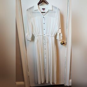 Vince Camuto Pleated Tie Waist Shirt Dress